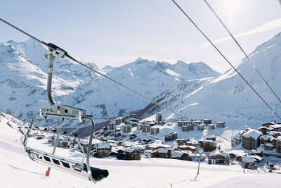 Tignes im Winter von einem Sessellift aus